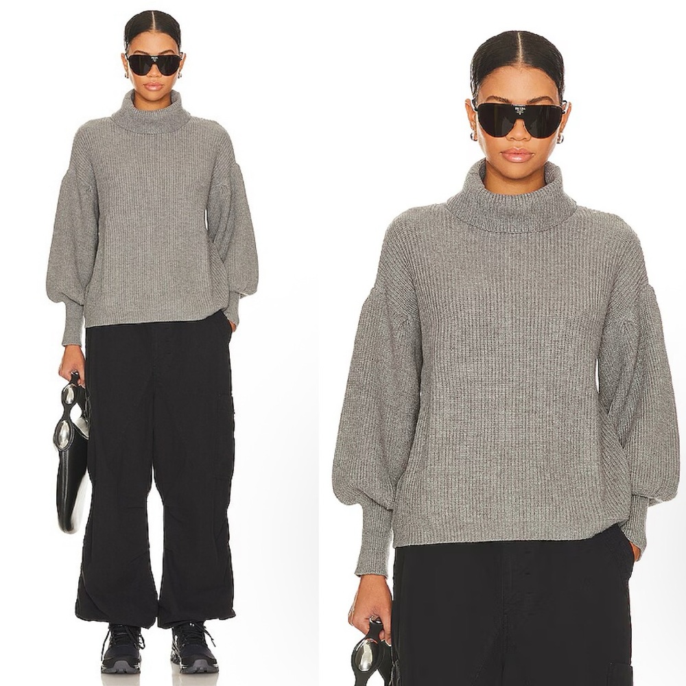 Superdown Frankie Knit Sweater Grey Turtleneck Balloon Sleeve Pullover